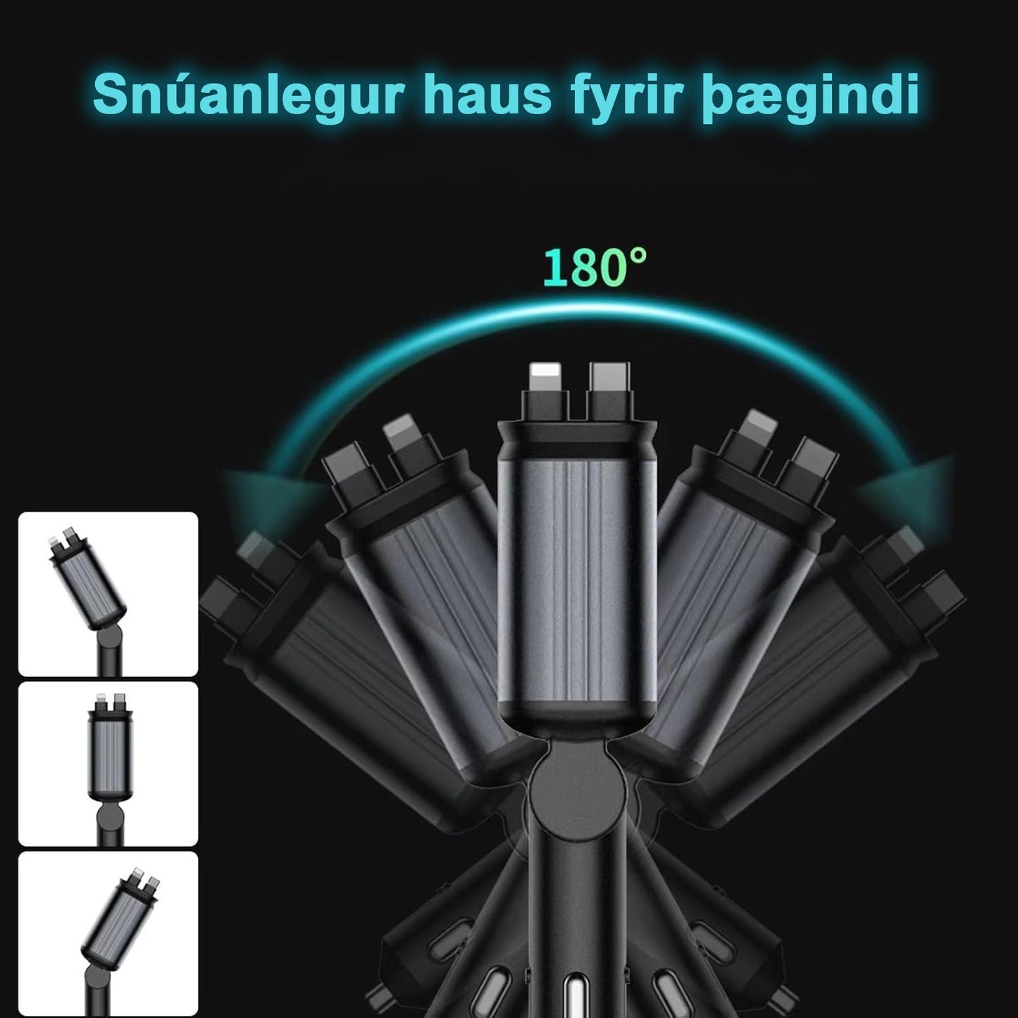 4-í-1 bílhleðslutæki með stjörnuljósi (Hraðhleðsla)