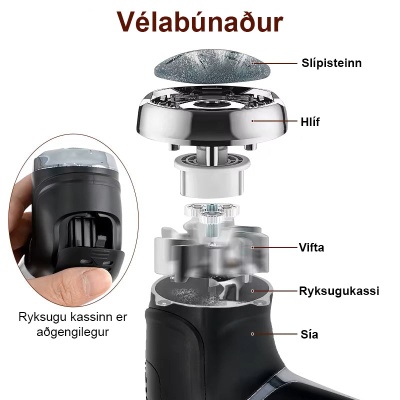 Rafknúin fótaþjöl með innbyggðri ryksugu